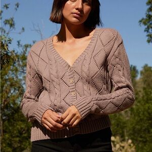 John Galt Mauve Cable Knit Cardigan